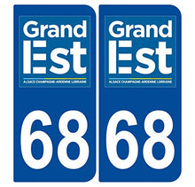 Supstick 2 Stickers Autocollants Plaques Immatriculation Auto Dept 68 Grand est Bleu Foncé Angles Arrondis