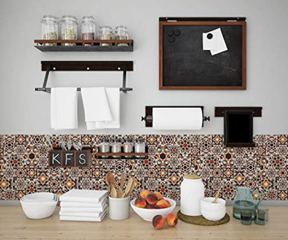 Lot de 30 Adhésif Carrelage - décoration de carreaux - 30 pièces plastifié en mat - mosaïque style mandala marron - format 30x30cm par pièce