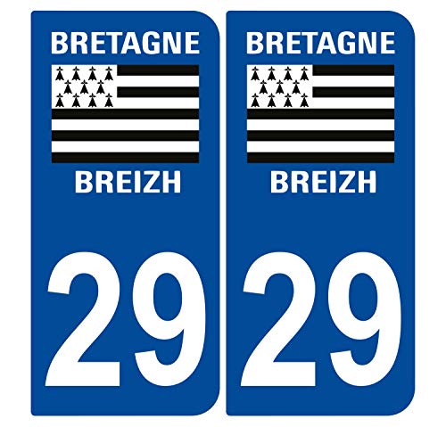 Supstick 2 Stickers Autocollants Plaques Immatriculation Auto Dept 29 Bretagne Breizh Bleu Foncé Angles Arrondis