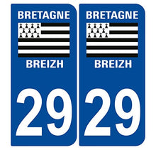 Supstick 2 Stickers Autocollants Plaques Immatriculation Auto Dept 29 Bretagne Breizh Bleu Foncé Angles Arrondis