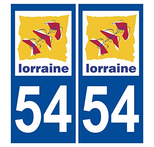 Supstick 2 Stickers Autocollants Plaques Immatriculation Auto Dept 54 Lorraine Bleu Foncé Angles Carrés
