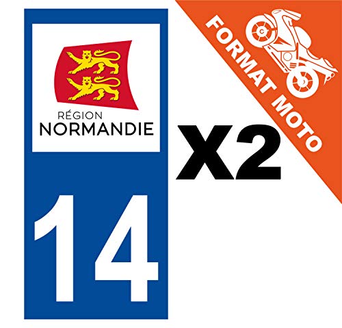 Supstick 2 Stickers Autocollants Plaques Immatriculation Moto Dept 14 Normandie Bleu Foncé Angles Carrés