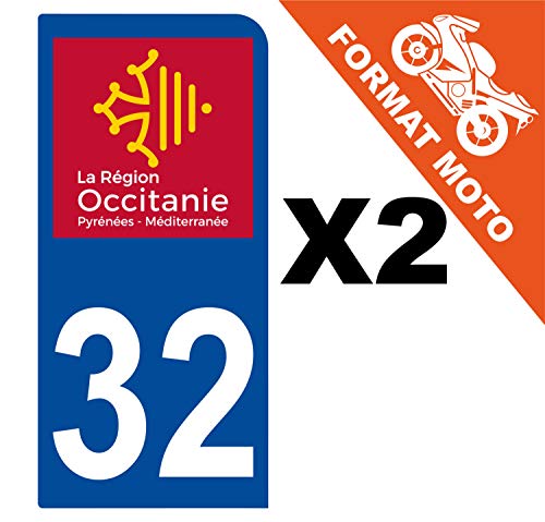 Supstick 2 Stickers Autocollants Plaques Immatriculation Moto Dept 32 Occitanie Bleu Foncé 1 Angle Arrondi