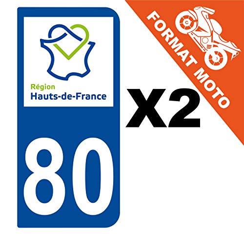 Supstick 2 Stickers Autocollants Plaques Immatriculation Moto Dept 80 Hauts de France Bleu Foncé 2 Angles Arrondis