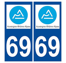 Supstick 2 Stickers Autocollants Plaques Immatriculation Auto Dept 69 Auvergne Rhône Alpes Bleu Foncé Angles Carrés