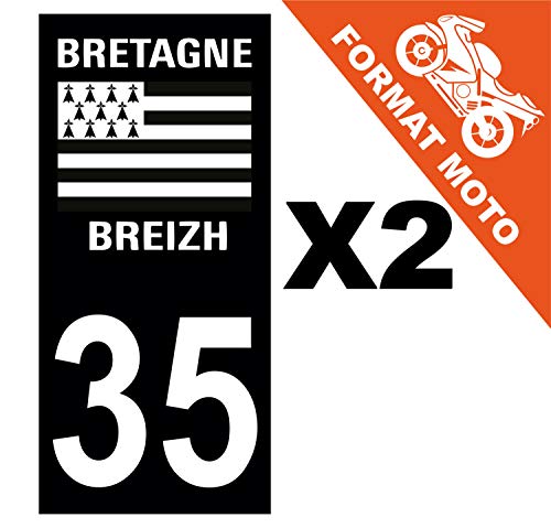 Supstick 2 Stickers Autocollants Plaques Immatriculation Moto Dept 35 Bretagne Breizh Noir Angles Carrés