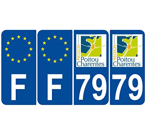 Supstick 4 Stickers Autocollants Plaques Immatriculation Auto Dept 79 Poitou Charentes Bleu Foncé Angles Arrondis