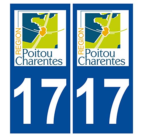 Supstick 2 Stickers Autocollants Plaques Immatriculation Auto Dept 17 Poitou Charentes Bleu Foncé Angles Carrés
