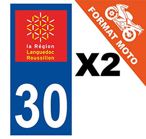 Supstick 2 Stickers Autocollants Plaques Immatriculation Moto Dept 30 Languedoc Roussillon Bleu Foncé Angles Carrés
