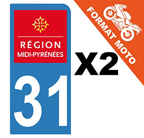 Supstick 2 Stickers Autocollants Plaques Immatriculation Moto Dept 31 Midi Pyrénées Bleu Clair 1 Angle Arrondi