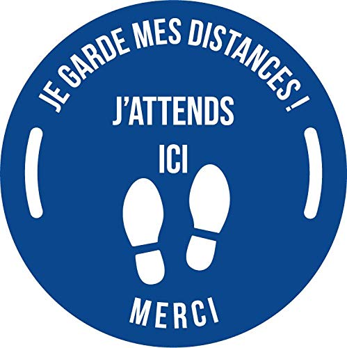 Lot de 5 Autocollant stickers signalétique stop covid sol antidérapant - respect des distances - format 25x25cm couleur bleu marine