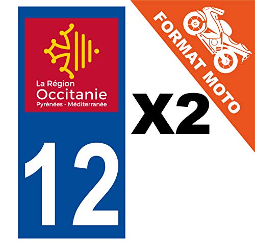 Supstick 2 Stickers Autocollants Plaques Immatriculation Moto Dept 12 Occitanie Bleu Foncé Angles Carrés