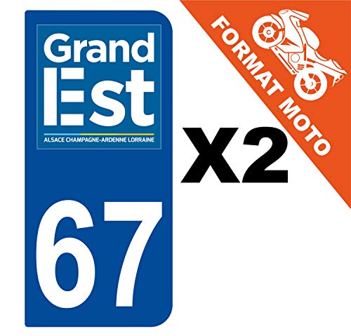 Supstick 2 Stickers Autocollants Plaques Immatriculation Moto Dept 67 Grand est Bleu Foncé 2 Angles Arrondis