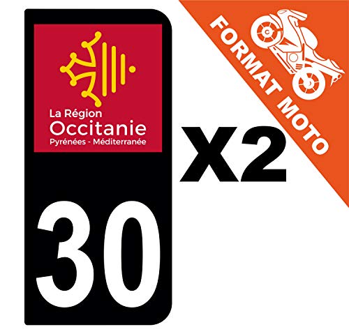 Supstick 2 Stickers Autocollants Plaques Immatriculation Moto Dept 30 Occitanie Noir 2 Angles Arrondis