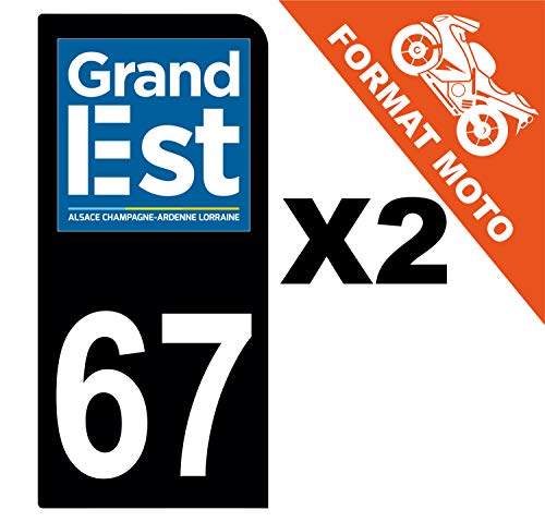 Supstick 2 Stickers Autocollants Plaques Immatriculation Moto Dept 67 Grand est Noir 1 Angle Arrondi