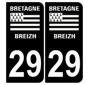 Supstick 2 Stickers Autocollants Plaques Immatriculation Auto Dept 29 Bretagne Breizh Noir Angles Arrondis