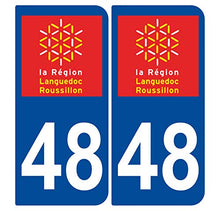 Supstick 2 Stickers Autocollants Plaques Immatriculation Auto Dept 48 Languedoc Roussillon Bleu Foncé Angles Arrondis