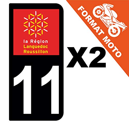 Supstick 2 Stickers Autocollants Plaques Immatriculation Moto Dept 11 Languedoc Roussillon Noir 2 Angles Arrondis