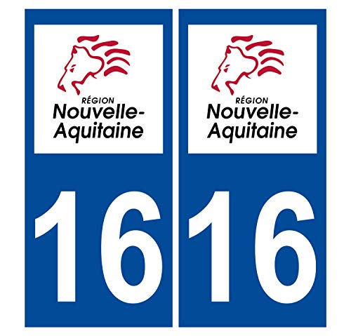 Supstick 2 Stickers Autocollants Plaques Immatriculation Auto Dept 16 Nouvelle Aquitaine Bleu Foncé Angles Carrés