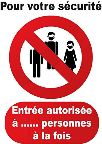 Panneaux signalétique entrée autorisée à … personnes à la fois plastifié en mat - format 14x20cm couleur rouge et blanc
