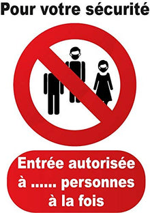 Panneaux signalétique entrée autorisée à … personnes à la fois plastifié en mat - format 14x20cm couleur rouge et blanc