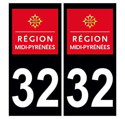 Supstick 2 Stickers Autocollants Plaques Immatriculation Auto Dept 32 Midi Pyrénées Noir Angles Arrondis