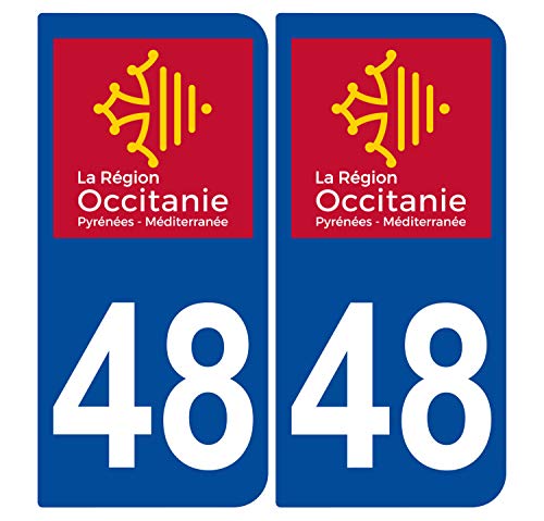 Supstick 2 Stickers Autocollants Plaques Immatriculation Auto Dept 48 Occitanie Bleu Foncé Angles Arrondis