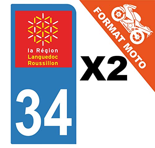 Supstick 2 Stickers Autocollants Plaques Immatriculation Moto Dept 34 Languedoc Roussillon Bleu Clair 1 Angle Arrondi