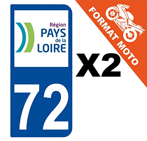 Supstick 2 Stickers Autocollants Plaques Immatriculation Moto Dept 72 Pays de la Loire Bleu Foncé 2 Angles Arrondis