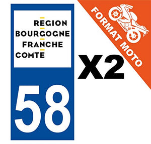 Supstick 2 Stickers Autocollants Plaques Immatriculation Moto Dept 58 Bourgogne Franche Comté Bleu Foncé Angles Carrés