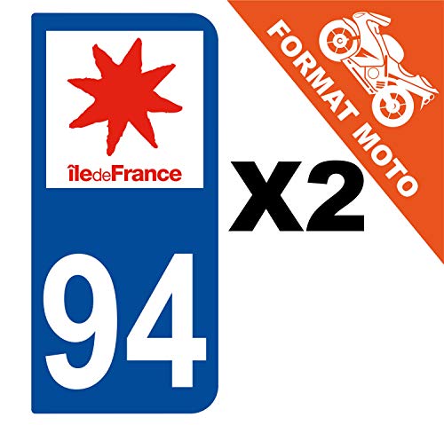 Supstick 2 Stickers Autocollants Plaques Immatriculation Moto Dept 94 Ile de France Bleu Foncé 2 Angles Arrondis