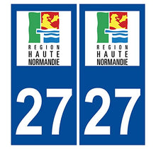 Supstick 2 Stickers Autocollants Plaques Immatriculation Auto Dept 27 Haute Normandie Bleu Foncé Angles Carrés