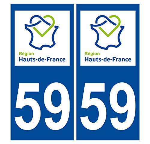 Supstick 2 Stickers Autocollants Plaques Immatriculation Auto Dept 59 Hauts de France Bleu Foncé Angles Carrés