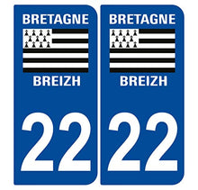 Supstick 2 Stickers Autocollants Plaques Immatriculation Auto Dept 22 Bretagne Breizh Bleu Foncé Angles Arrondis