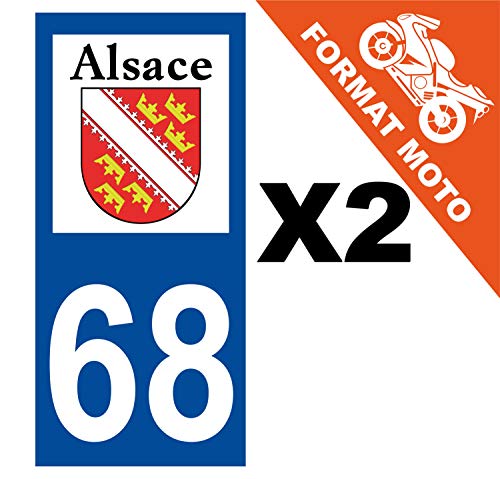 Supstick 2 Stickers Autocollants Plaques Immatriculation Moto Dept 68 Alsace Blason Bleu Foncé Angles Carrés