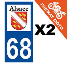 Supstick 2 Stickers Autocollants Plaques Immatriculation Moto Dept 68 Alsace Blason Bleu Foncé Angles Carrés