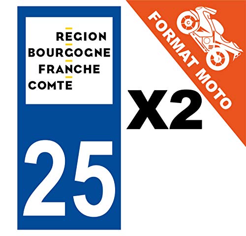 Supstick 2 Stickers Autocollants Plaques Immatriculation Moto Dept 25 Bourgogne Franche Comté Bleu Foncé Angles Carrés