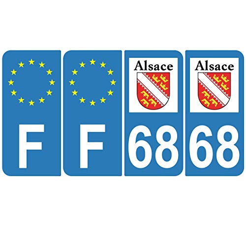 Supstick 4 Stickers Autocollants Plaques Immatriculation Auto Dept 67 Alsace Blason Bleu Clair Angles Arrondis