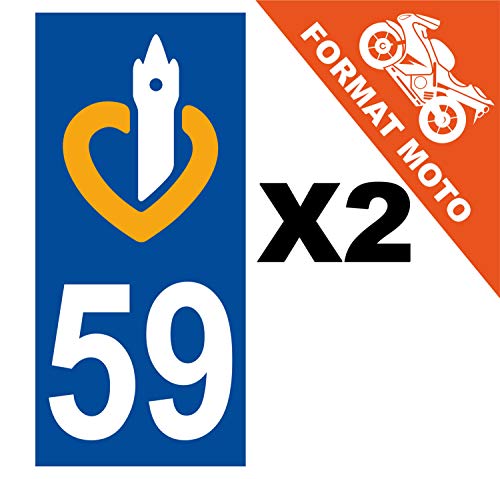 Supstick 2 Stickers Autocollants Plaques Immatriculation Moto Dept 59 Nord Bleu Foncé Angles Carrés