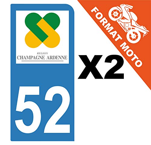 Supstick 2 Stickers Autocollants Plaques Immatriculation Moto Dept 52 Champagne Ardenne Bleu Clair 1 Angle Arrondi