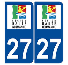 Supstick 2 Stickers Autocollants Plaques Immatriculation Auto Dept 27 Haute Normandie Bleu Foncé Angles Arrondis