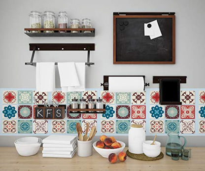 Planche de 9 Adhésif Carrelage - décoration de carreaux - 45 pièces plastifié en mat - mosaïque nuances de fleurs - format 25x25cm par pièce