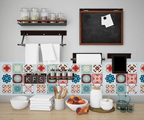 Planche de 9 Adhésif Carrelage - décoration de carreaux - 36 pièces plastifié en mat - mosaïque nuances de fleurs - format 10x10cm par pièce