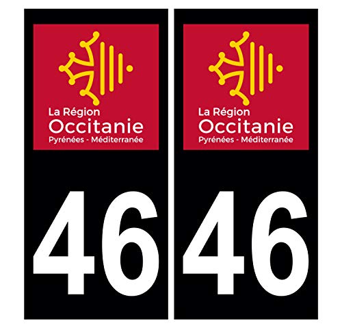 Supstick 2 Stickers Autocollants Plaques Immatriculation Auto Dept 46 Occitanie Noir Angles Carrés