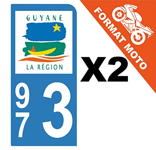 Supstick 2 Stickers Autocollants Plaques Immatriculation Moto Dept 973 Guyane Bleu Clair 1 Angle Arrondi