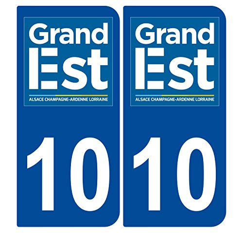Supstick 2 Stickers Autocollants Plaques Immatriculation Auto Dept 10 Grand Est Bleu Foncé Angles Arrondis