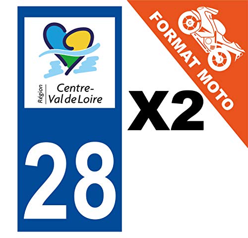 Supstick 2 Stickers Autocollants Plaques Immatriculation Moto Dept 28 Centre Val de Loire Bleu Foncé Angles Carrés