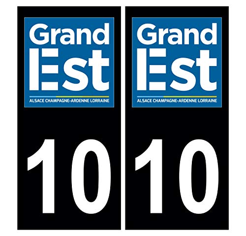 Supstick 2 Stickers Autocollants Plaques Immatriculation Auto Dept 10 Grand Est Noir Angles Carrés