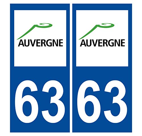 Supstick 2 Stickers Autocollants Plaques Immatriculation Auto Dept 63 Auvergne Bleu Foncé Angles Carrés