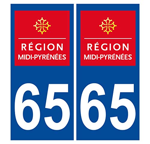 Supstick 2 Stickers Autocollants Plaques Immatriculation Auto Dept 65 Midi Pyrénées Bleu Foncé Angles Carrés